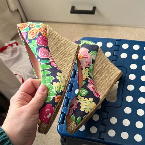 Lilly Pulitzer Floral Wedges - Pink, Green, Gold - Picture 6 of 7